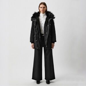 NWT The Kooples Memory Sweet Black Hooded Faux Fur Parka Women’s Size Small